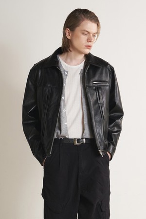 더블 라인 트러커 투웨이 레더 자켓 (블랙)