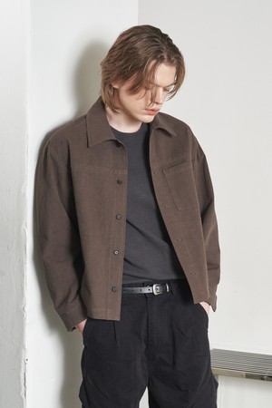 피치 워시드 크롭 셔츠 자켓 (브라운)