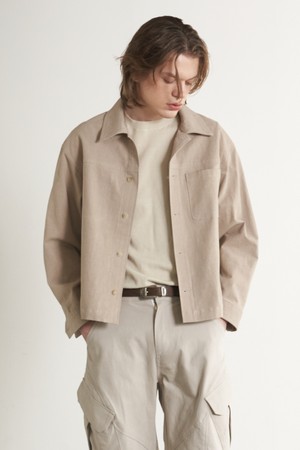 피치 워시드 크롭 셔츠 자켓 (베이지)