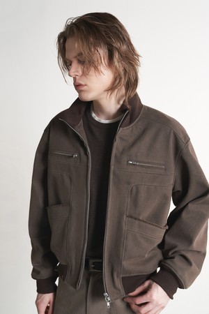 하이넥 빈티지 코튼 블루종 (브라운)