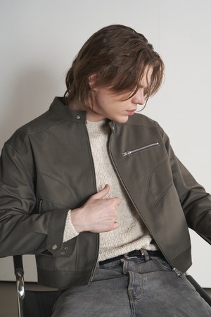 하이픈 크롭 대시 자켓 (카키 그레이)