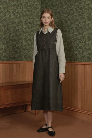 소노러스 데님 포켓 롱 드레스 블랙 데님