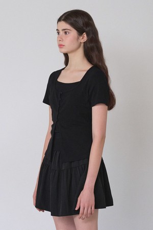 오웬 버튼 가디건-슬리브리스 셋업