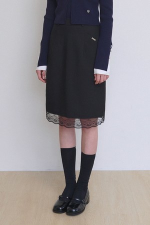 리비아 레이스 트리밍 미디 스커트