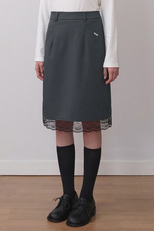리비아 레이스 트리밍 미디 스커트