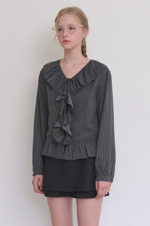 브론티 러플 스트라이프 블라우스
