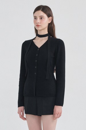 티아 앙고라 울 타이 세트 핀턱 가디건