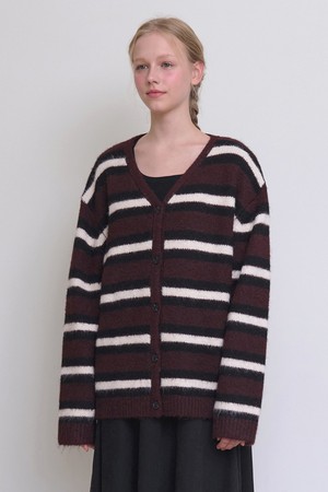 카야 스트라이프 헤어리 울 가디건