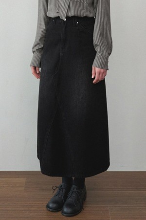 핀리 프린지 데님 롱 스커트