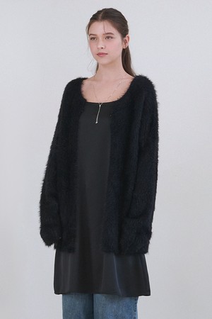 디나 퍼 가디건-새틴 드레스 셋업