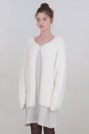 디나 퍼 가디건-새틴 드레스 셋업