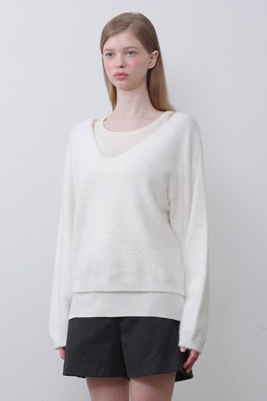 벨리타 헤어리 니트-울 슬리브리스 셋업