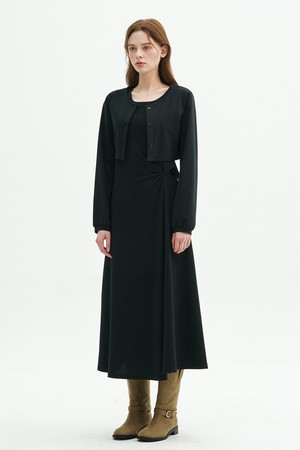 아이라 트위스트 디테일 슬리브리스 드레스-가디건 셋업