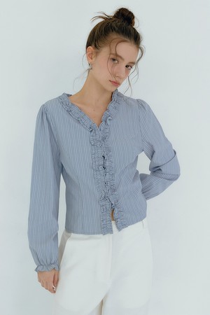 레피다 러플 스트라이프 블라우스