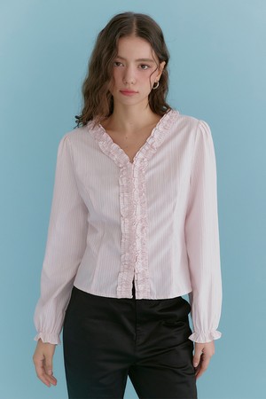 레피다 러플 스트라이프 블라우스