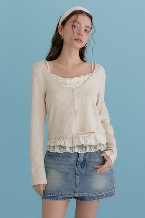 베야 가디건-프릴 슬리브리스 셋업