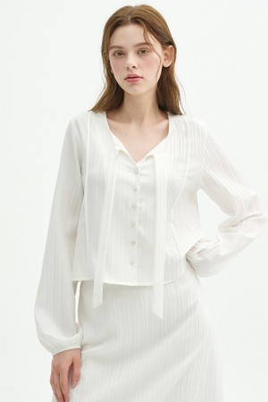 일리션 스트라이프 타이 블라우스 스커트 셋업