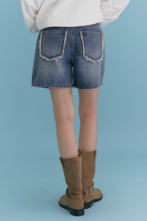 아미띠에 데님 와이드 숏 팬츠