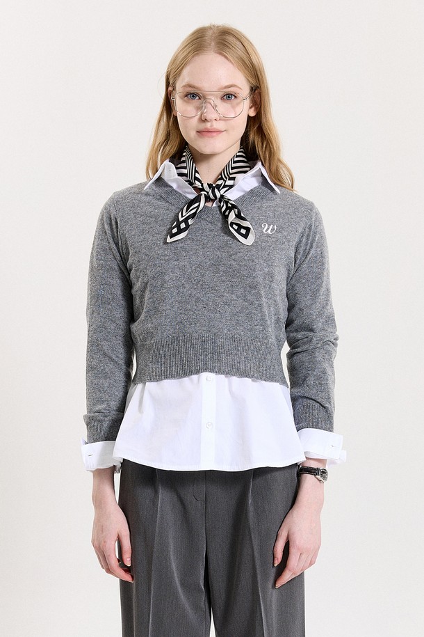 PINKPINEAPPLE - 스웨터 - OM V-NECK SWEATER_GREY