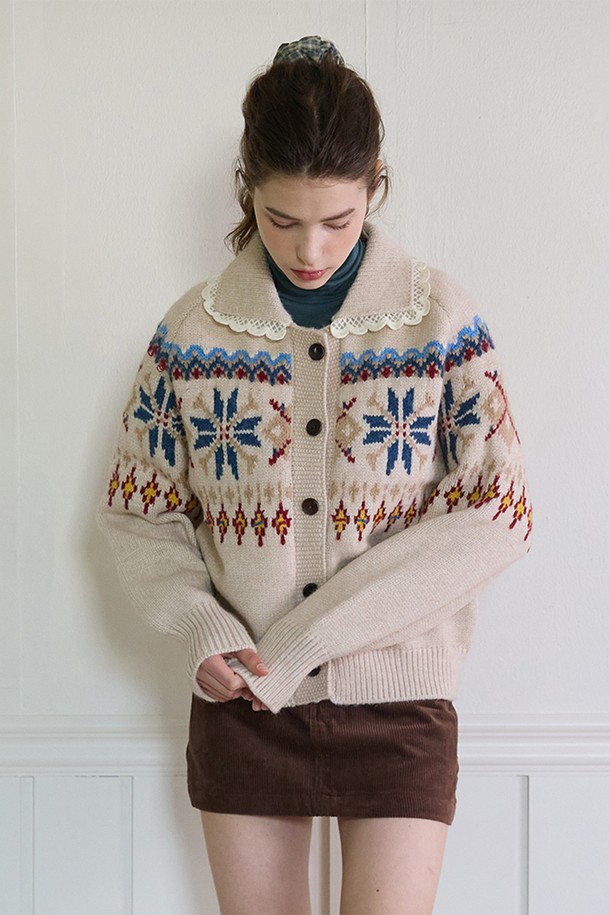 PINKPINEAPPLE - 가디건 - SNOWFLAKE WOOL CARDIGAN_BEIGE