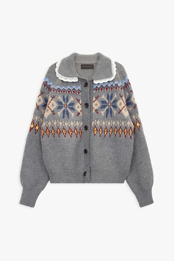 PINKPINEAPPLE - 가디건 - SNOWFLAKE WOOL CARDIGAN_GREY