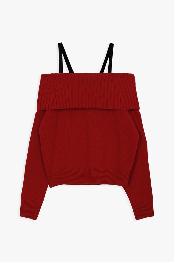 PINKPINEAPPLE - 스웨터 - STRAP WOOL OFF SHOULDER KNIT_RED