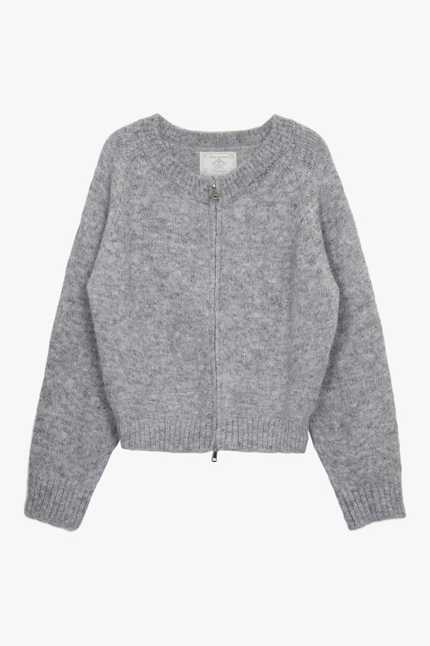 PINKPINEAPPLE - 가디건 - FUZZY MARLED KNIT ZIP UP_GREY