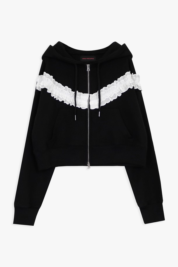 PINKPINEAPPLE - 후디 - FRILL HOODED ZIP UP_BLACK