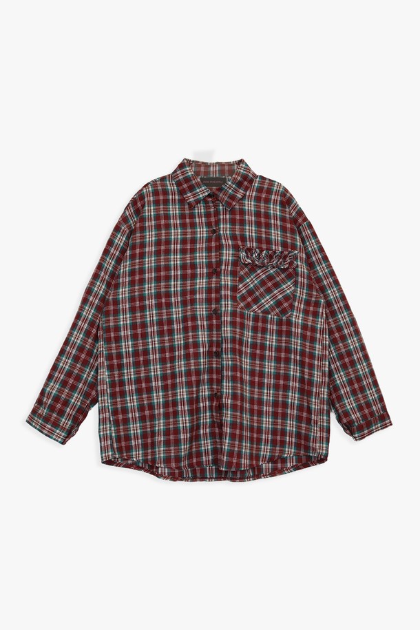 PINKPINEAPPLE - 셔츠 - CHECK FRILL POCKET SHIRT_RED