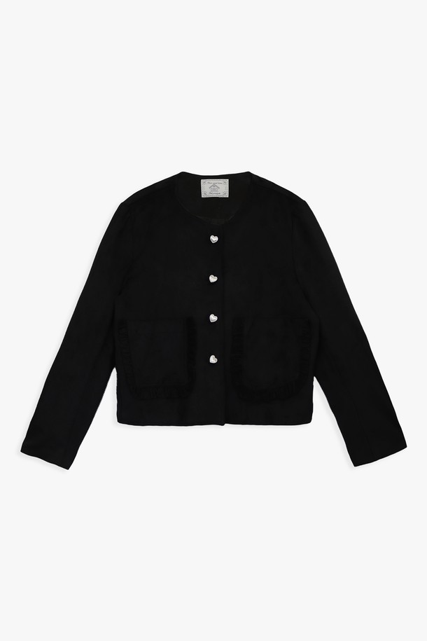 PINKPINEAPPLE - 자켓 - FRILL POCKET SUEDE JACKET_BLACK