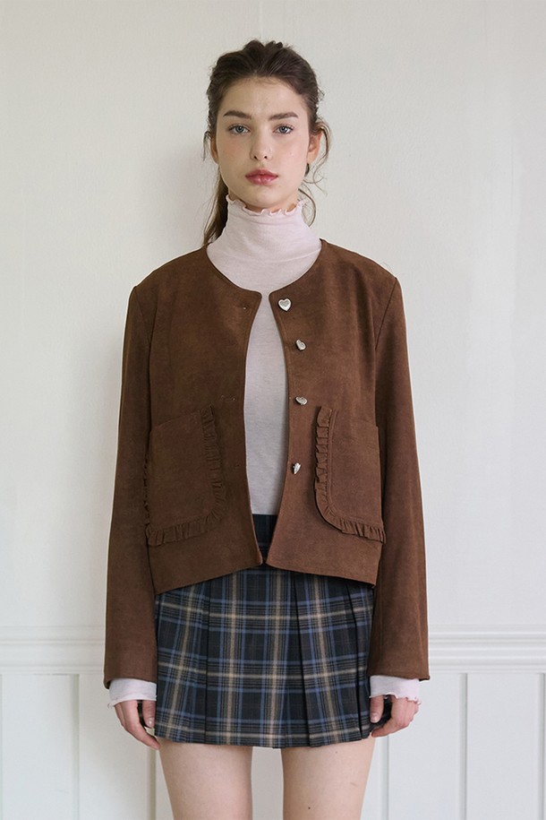 PINKPINEAPPLE - 자켓 - FRILL POCKET SUEDE JACKET_BROWN