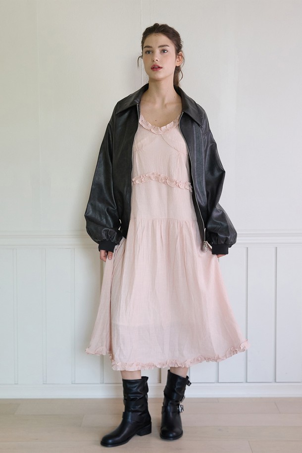 PINKPINEAPPLE - 민소매 원피스 - CHIFFON FRILL STRAP DRESS_PINK