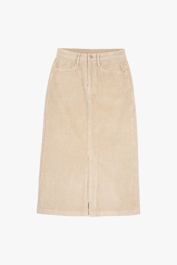 PINKPINEAPPLE - 롱스커트 - WINTER SLIT CORDUROY SKIRT_BEIGE