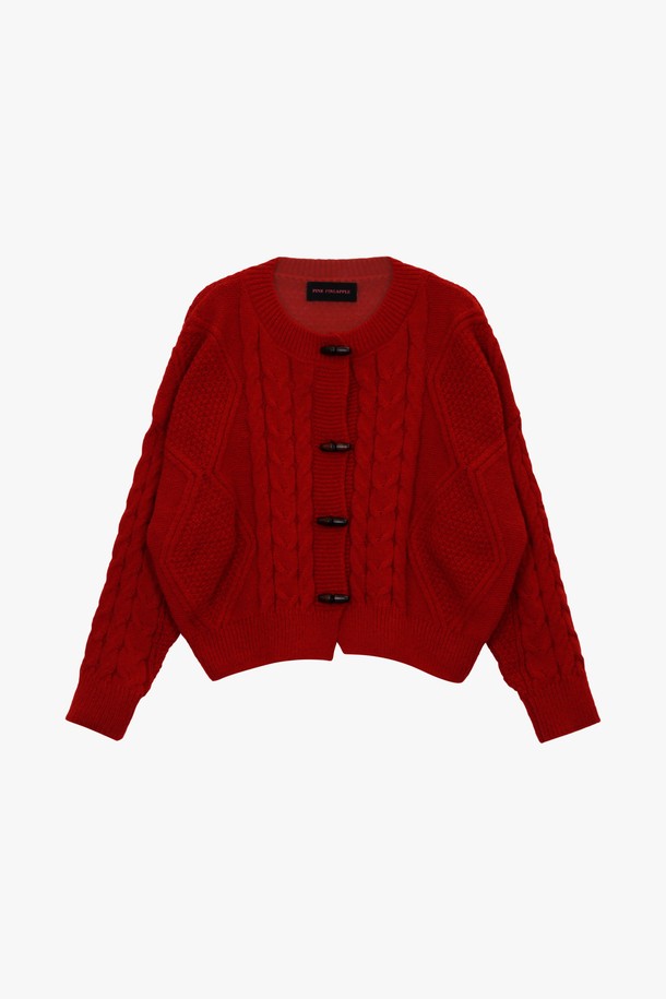 PINKPINEAPPLE - 가디건 - COZY EMBRACE TOGGLE CARDIGAN_RED