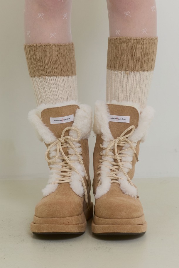 PINKPINEAPPLE - 양말 - BALLET KNIT LEG WARMER_BEIGE