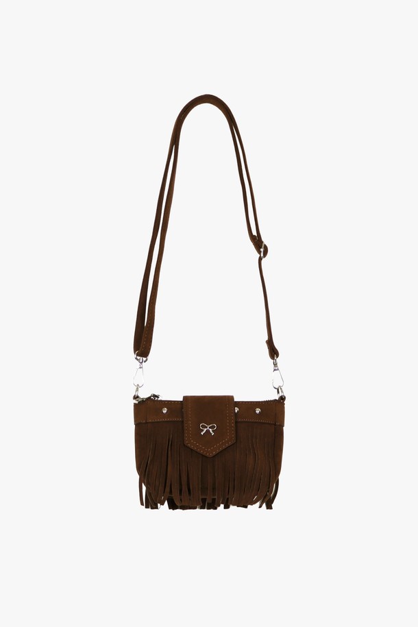 PINKPINEAPPLE - 크로스백 - TASSEL SUEDE RIBBON CROSS BAG_BROWN