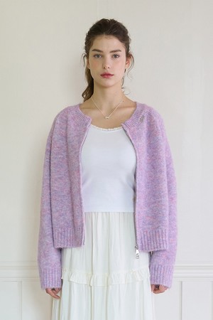 FUZZY MARLED KNIT ZIP UP_LAVENDER