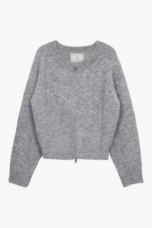 FUZZY MARLED KNIT ZIP UP_GREY