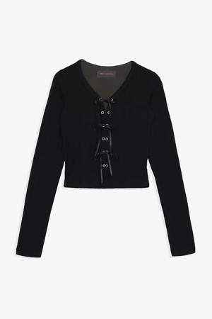 EYELET RIBBON TOP_BLACK