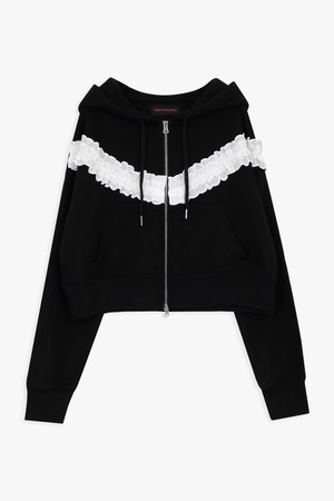 FRILL HOODED ZIP UP_BLACK