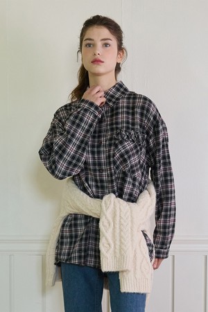 CHECK FRILL POCKET SHIRT_BLACK