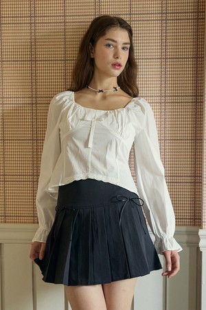 RIBBON PLEATS SKIRT_BLACK