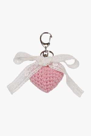 CROCHET HEART RIBBON KEYRING_PINK