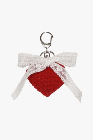 CROCHET HEART RIBBON KEYRING_RED