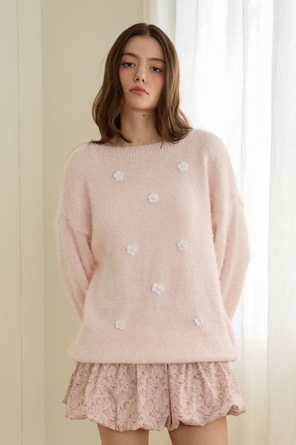 PINKPINEAPPLE - 스웨터 - FLORAL GARDEN KNIT_PINK