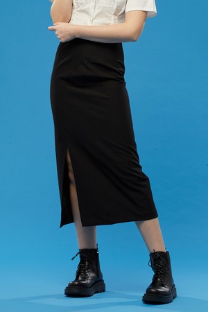 WOMEN 슬림 세미 트임 롱스커트 [BLACK] 롱치마 ver.
