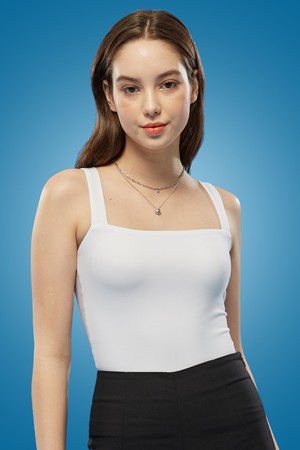 WOMEN 이너 레이어드 슬림 무지 끈나시 [WHITE] 나시 티셔츠