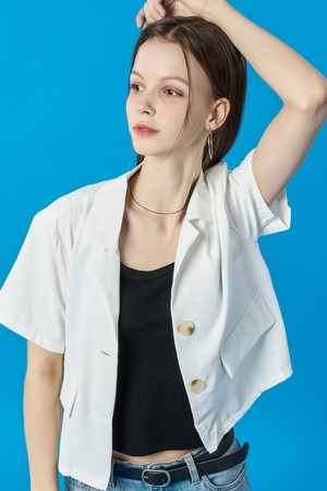 아이스 쿨링 크롭 포켓 카라 반팔자켓 [WHITE] KGL.