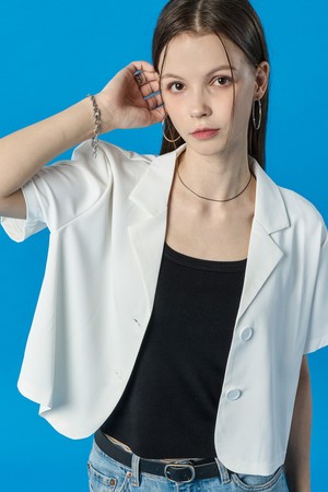 아이스 쿨링 크롭 무지 카라 반팔자켓 [WHITE] KGL.