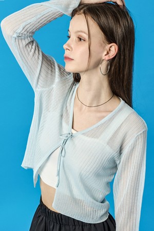 시스루 쿨링 여름 리본 끈 스트랩 가디건 [스카이블루] KGL.